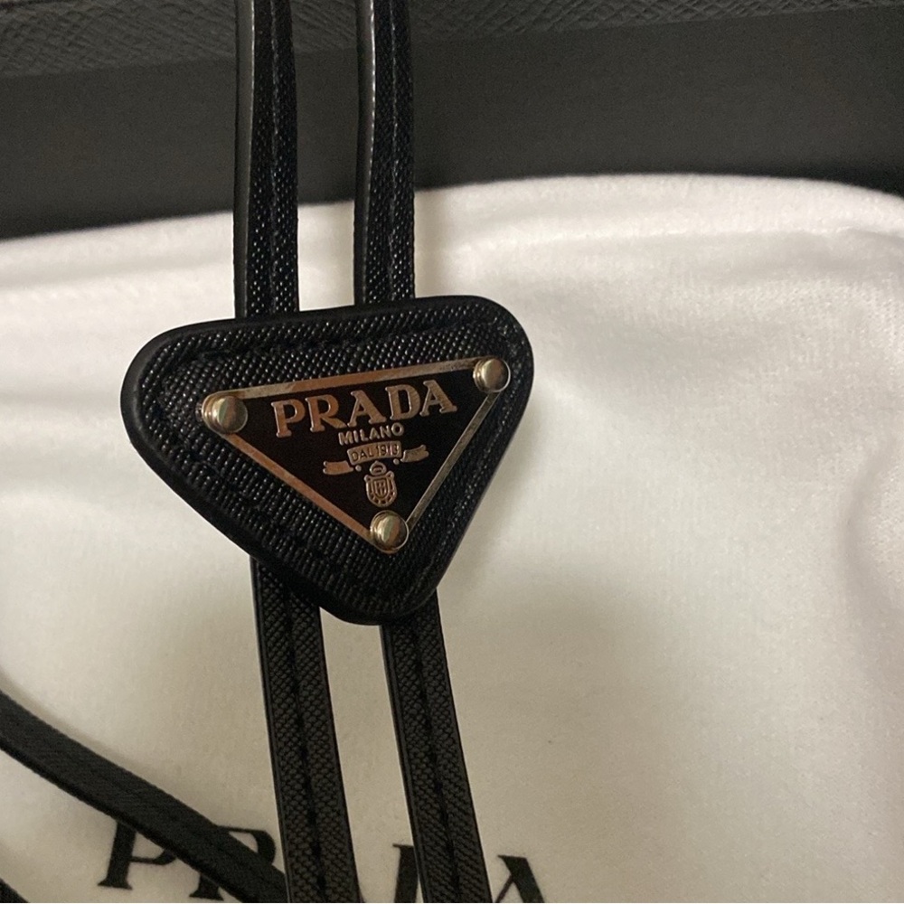 Prada Black Saffiano Triangle Logo Drawstring Detail